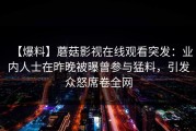 【爆料】蘑菇影视在线观看突发：业内人士在昨晚被曝曾参与猛料，引发众怒席卷全网