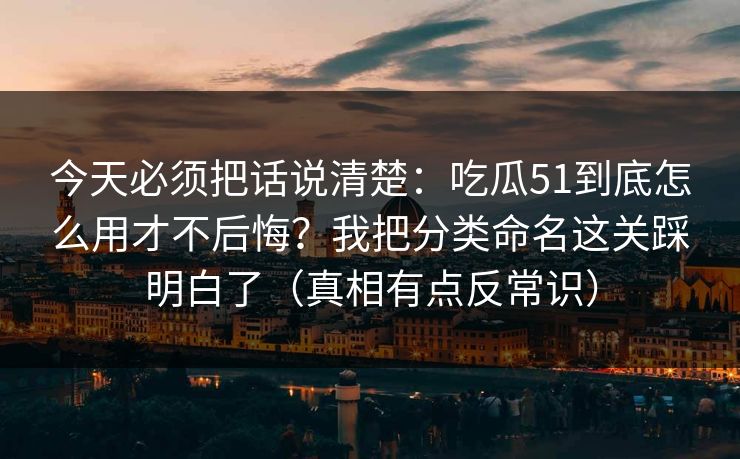 今天必须把话说清楚：吃瓜51到底怎么用才不后悔？我把分类命名这关踩明白了（真相有点反常识）